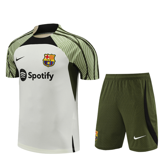 Conjunto Barcelona Treino Camisa/Short Bege Musgo 2024/25
