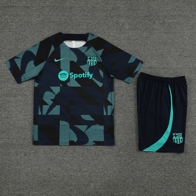 Conjunto Barcelona Treino Camisa/Short Preta/Azul 2023/24