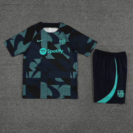Conjunto Barcelona Treino Camisa/Short Preta/Azul 2023/24
