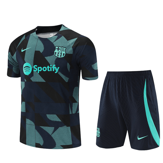 Conjunto Barcelona Treino Camisa/Short Preta/Azul 2023/24