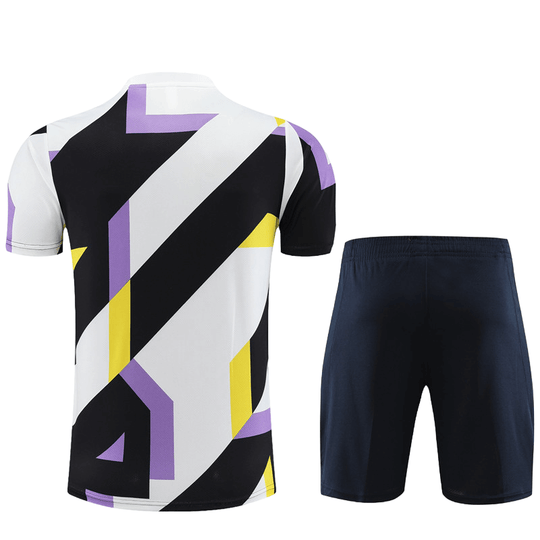 Conjunto Real Madrid Treino Bermuda e Camisa Branca Retalho 2024/25
