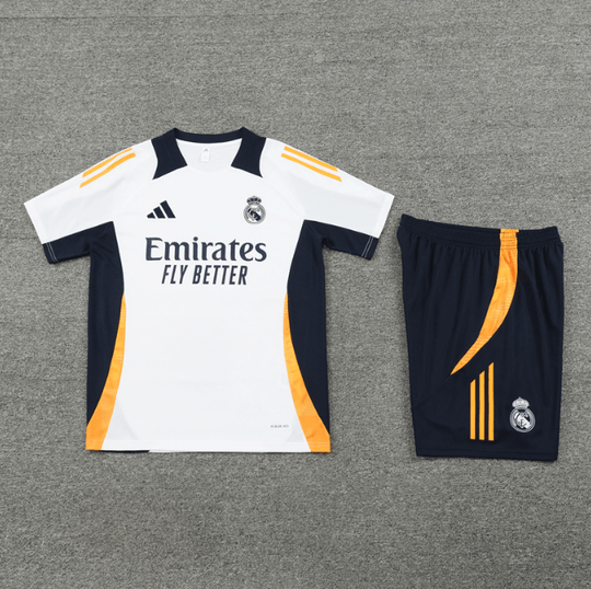 Conjunto Real Madrid Treino Bermuda e Camisa Branca/Azul 2024/25