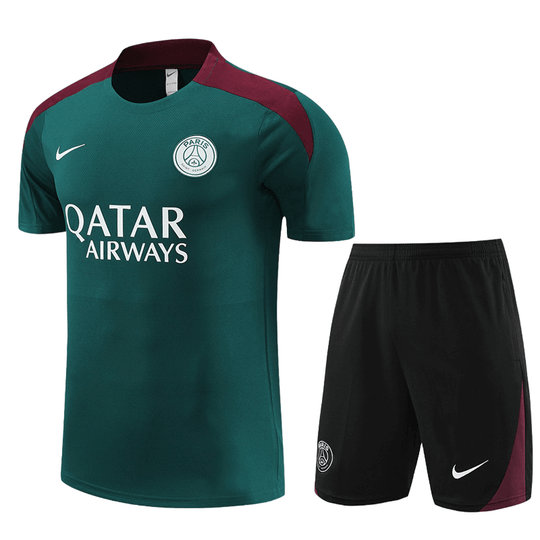 Conjunto de Treino PSG Camisa Verde + Bermuda Preta 2024/25
