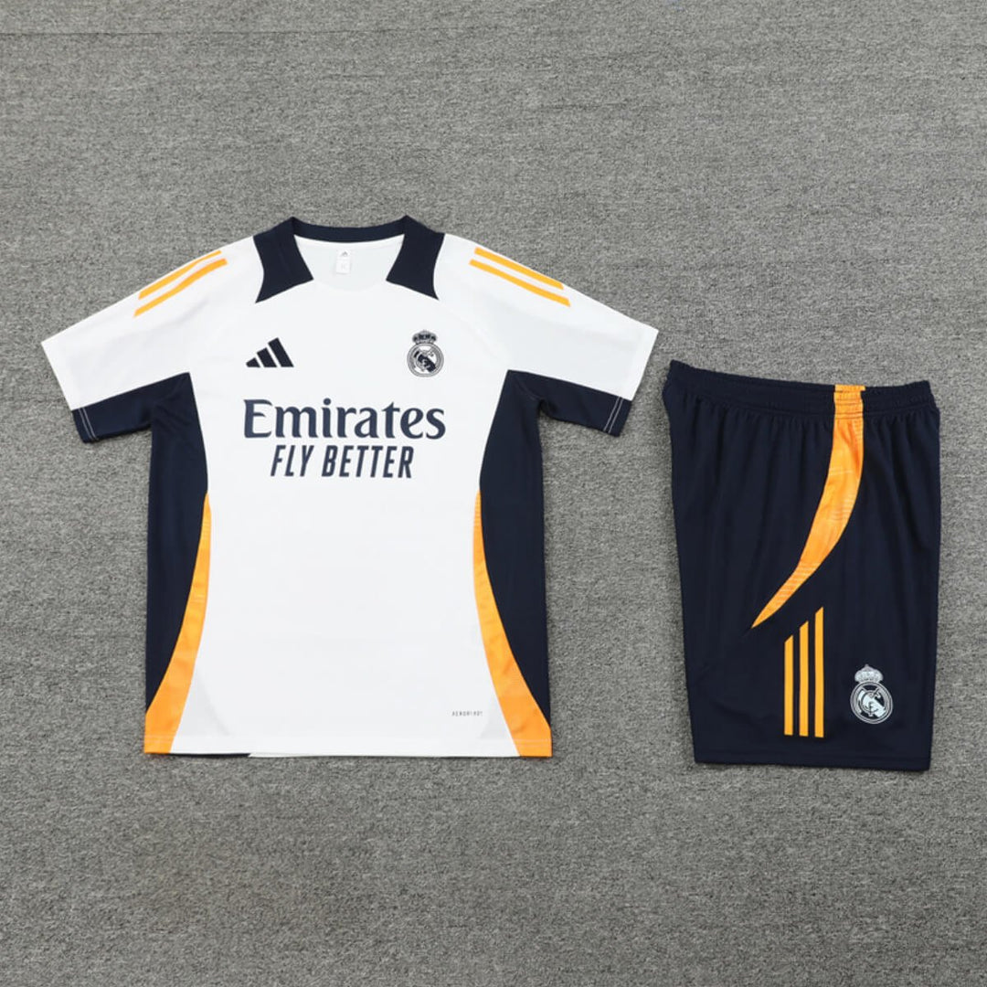 Conjunto Real Madrid Treino Camisa e Short Bege/Azul 2024/25
