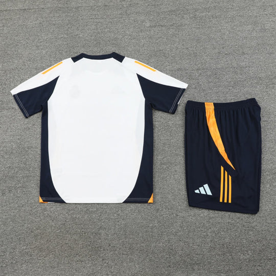 Conjunto Real Madrid Treino Camisa e Short Bege/Azul 2024/25
