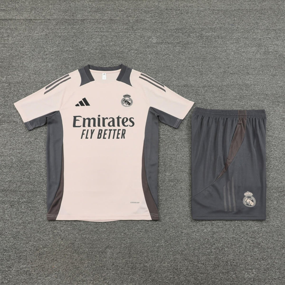 Conjunto Real Madrid Treino Camisa e Short Rosa Claro/Grafite 2024/25