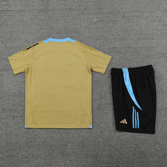 Kit Short e Camisa Argentina Treino Dourado 2024/25